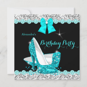Invitación Tacones altos azul turquesa con brillo Fiesta de c