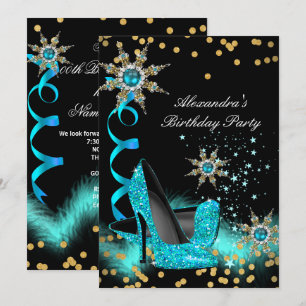 Invitación Tacones altos azul turquesa con brillo Fiesta de c