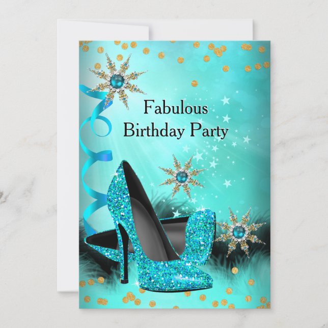 Invitación Tacones altos azul turquesa con brillo Fiesta de c (Anverso)