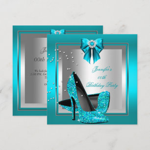 Invitación Tacones altos azul turquesa con purpurina Fiesta d