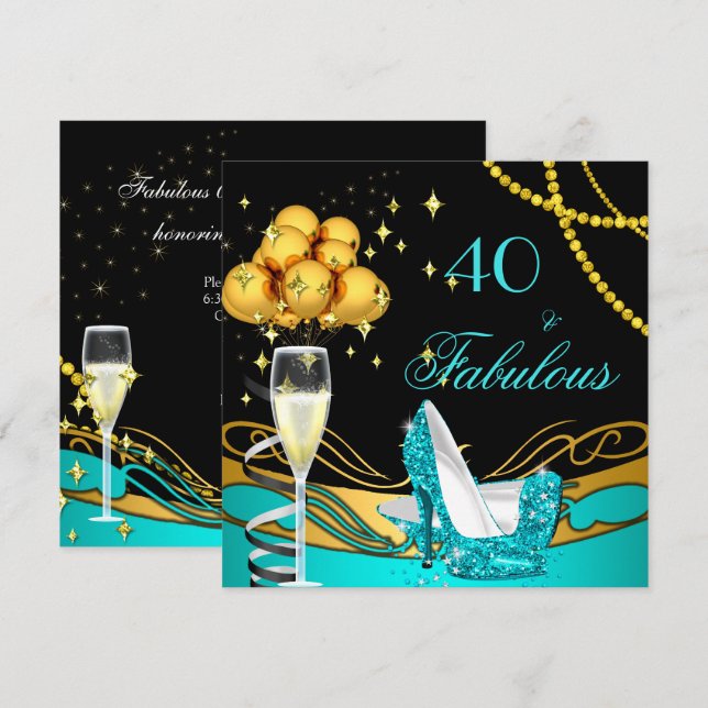 Invitación Tacones altos azul turquesa fabulosos Cumpleaños d (Anverso / Reverso)