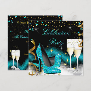 Invitación Tacones altos azul turquesa para fiesta de champán