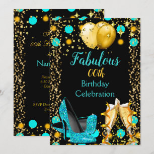 Invitación Tacones altos azules turquesa Globos dorados Fiest