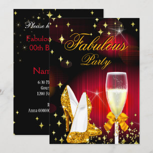 Invitación Tacones altos brillantes rojos dorados fabulosos p