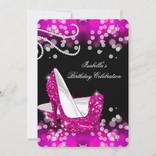 Invitación Tacones altos brillantes rosa diamantes cumpleaños
