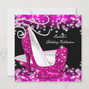 Invitación Tacones altos brillantes rosa diamantes cumpleaños