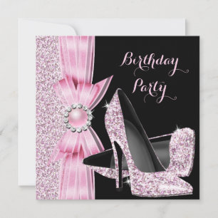 Invitación Tacones Altos Brillantes Rosa para Fiesta de Cumpl