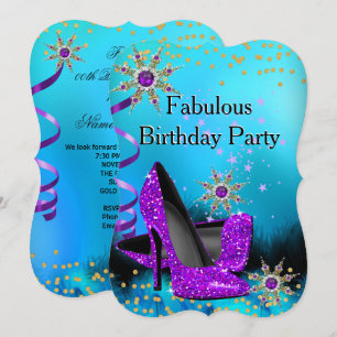 Invitación Tacones altos brillo azul verdoso púrpura Fiesta d