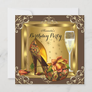 Invitación Tacones altos Champagne Rosas doradas Fiesta elega