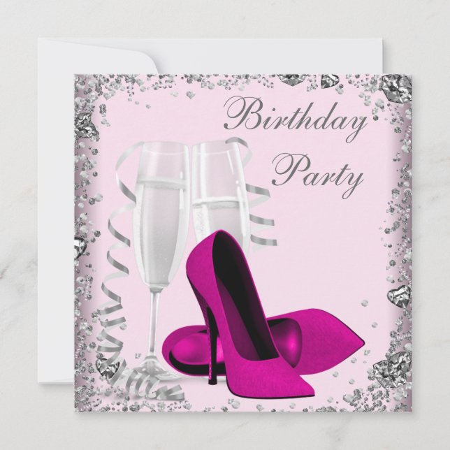 Invitación Tacones altos champán rosa fiesta de cumpleaños (Anverso)
