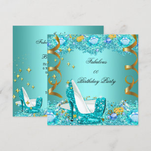 Invitación Tacones altos con brillo azul verde maravilloso cu