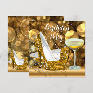 Invitación Tacones altos con brillo dorado Fiesta de cumpleañ