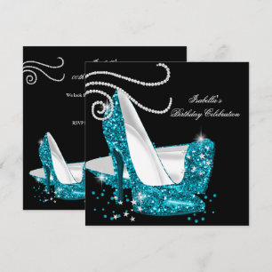 Invitación Tacones altos con brillo turquesa Fiesta de cumple