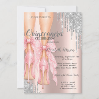 Invitación Tacones altos con lazos que gotean, Quinceañera de