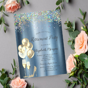 Invitación Tacones altos, Confeti Colorido Azul Jubilación 