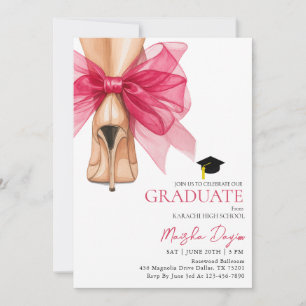 Invitación Tacones altos Coquette lazo rosa foto de graduació