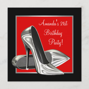 Invitación Tacones altos Cumpleaños de mujer Rojo Negro