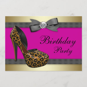 Invitación Tacones altos Cumpleaños Leopardo Rosa Fucsia