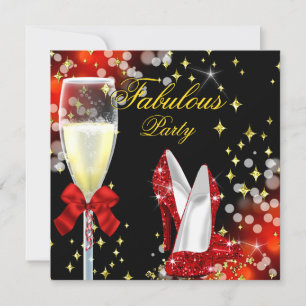 Invitación Tacones Altos de Brillo Rojo Fabulosos Fiesta de C