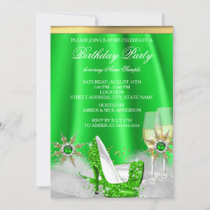 Invitación Tacones altos de brillo verde lima Champán dorado