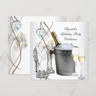 Invitación Tacones altos de champagne de plata y oro elegante