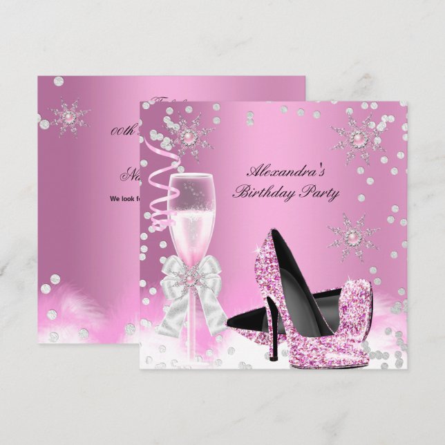 Invitación Tacones altos de champán rosa Fiesta de cumpleaños (Anverso / Reverso)