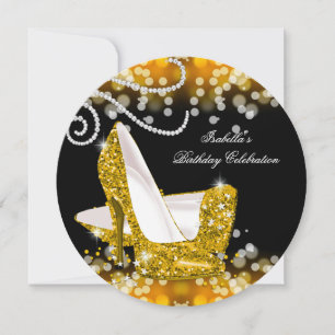 Invitación Tacones altos de color amarillo dorado con brillo 