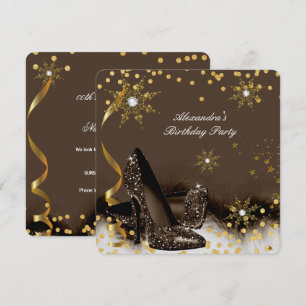 Invitación Tacones altos de cumpleaños marrón negro dorado de