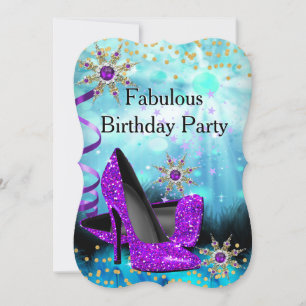 Invitación Tacones altos de cumpleaños púrpura azul verdoso b