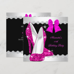 Invitación Tacones altos de cumpleaños rosa caliente con bril