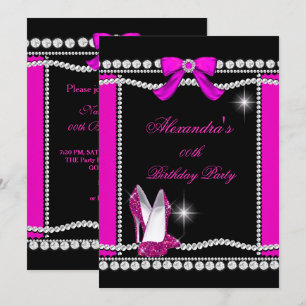 Invitación Tacones altos de cumpleaños rosa caliente negro gl