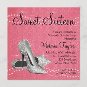 Invitación Tacones altos de damasco rosa y negro para dulces 