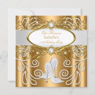 Invitación Tacones altos de diamantes perla blanca princesa d