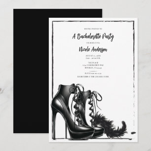 Invitación Tacones altos de encaje blanco negro con cordones