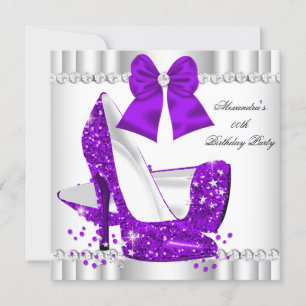 Invitación Tacones altos de glamour púrpura con brillo elegan