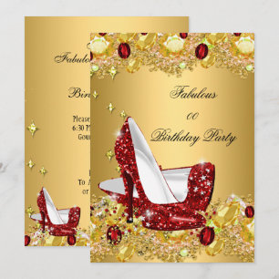 Invitación Tacones altos de lentejuelas dorados rojos fabulos