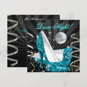 Invitación Tacones altos de lentejuelas negras doradas teñido