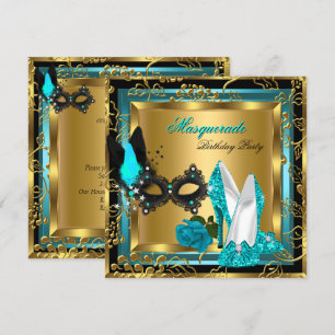 Invitación Tacones altos de lentejuelas negras y doradas con 