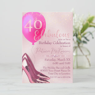 Invitación Tacones altos de lentejuelas rosados para 40 cumpl