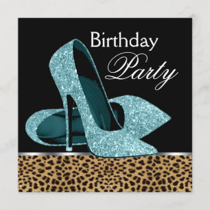 Invitación Tacones altos de leopardo azul turquesa para fiest