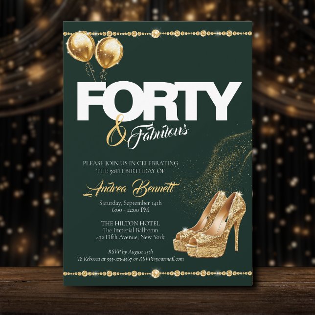 Invitación Tacones altos de oro Elegante 40 y fabuloso cumple (Subido por el creador)