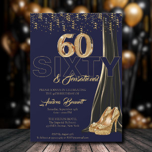 Invitación Tacones altos de oro Elegante 60 cumpleaños sensac