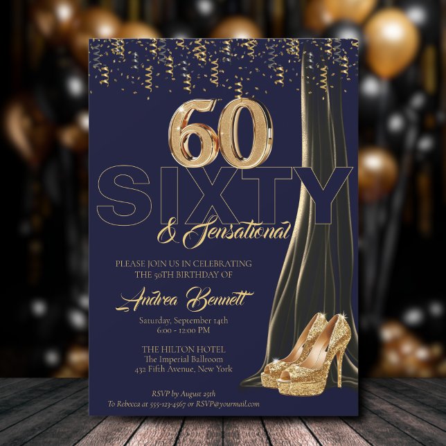 Invitación Tacones altos de oro Elegante 60 cumpleaños sensac (Subido por el creador)