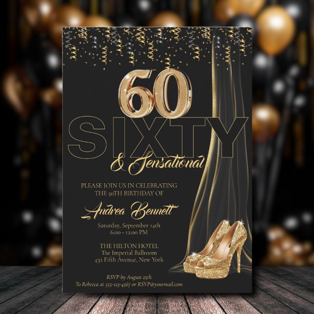 Invitación Tacones altos de oro Elegante 60 cumpleaños sensac (Subido por el creador)