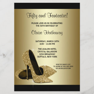Invitación Tacones altos de oro negro Cumpleaños de mujer