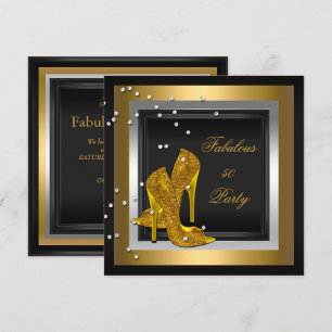 Invitación Tacones Altos de Oro Negro Fiesta de Cumpleaños de