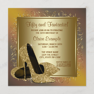 Invitación Tacones Altos de Oro Puro Fiesta de Cumpleaños de