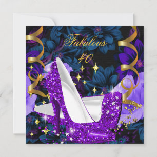 Invitación Tacones altos de oro púrpura fabulosos 40 Cumpleañ