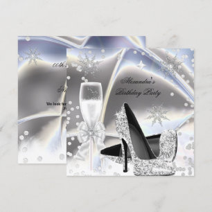 Invitación Tacones altos de plata con aspecto metálico Cumple