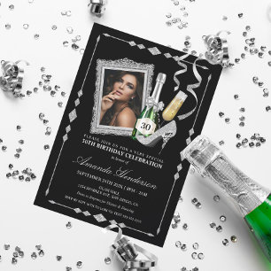 Invitación Tacones altos de plata y cumpleaños de mujeres con